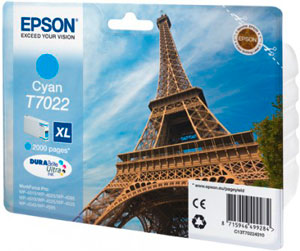 EPSON T7022 Tintenpatrone CYAN (XL) fr WP4000/4500 Series | 21,3 ml