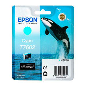 EPSON Tinte T7602 CYAN, Schwertwal | 25,9ml<br />fr SureColor SC-P600