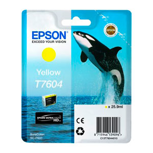 EPSON Tinte T7604 GELB, Yellow, Schwertwal | 25,9ml<br />fr SureColor SC-P600