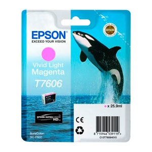EPSON Tinte T7606 Vivid Light Magenta, Schwertwal | 25,9ml<br />für SureColor SC-P600