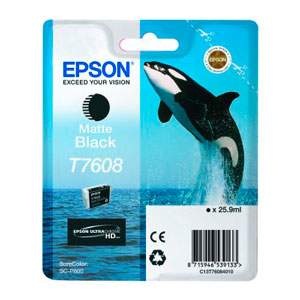 EPSON Tinte T7608 Matte Black, Schwertwal | 25,9ml<br />für SureColor SC-P600