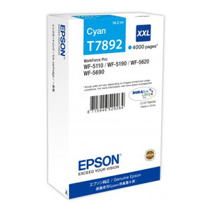 EPSON T7892 CYAN XXL Tintenpatrone, 4000 Seiten | 34,2 ml<br />fr WF-5110, WF-5190, WF-5620, WF-5690